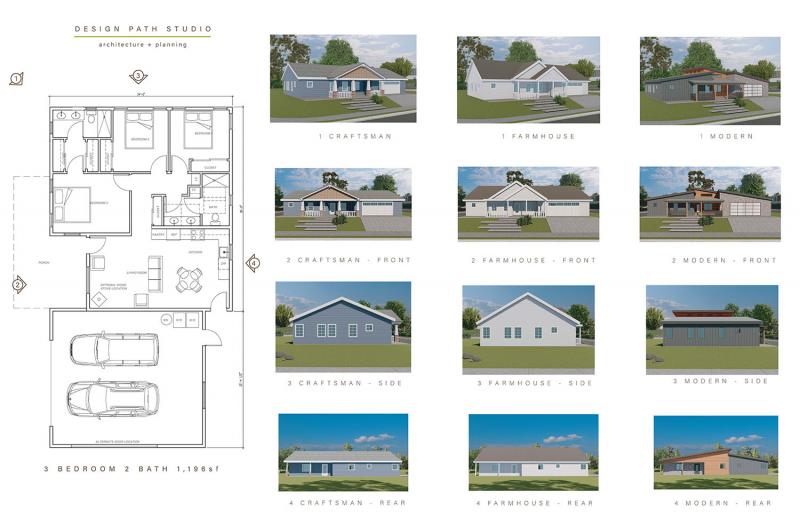 Design with floor plan of three bedroom with two bath