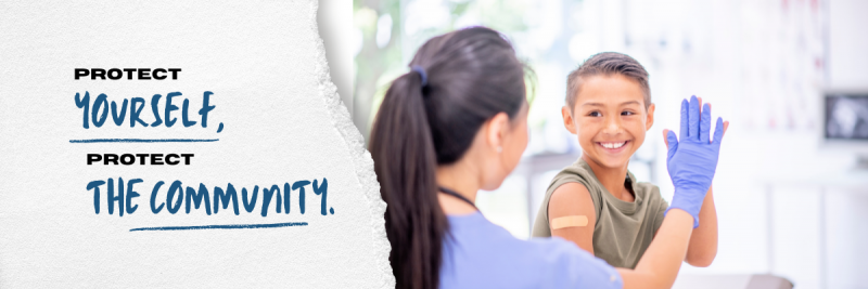 Nurse giving child a high-five: Protect yourself, protect the community