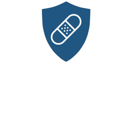 Graphic of a bandage on top of a shield logo