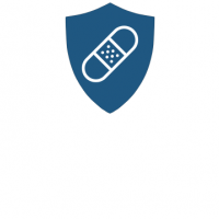 Graphic of a bandage on top of a shield logo