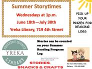 Yreka Summer Storytimes! Wednesdays at 1 PM June 18th to July 30th at the Yreka Library 719 4th Street. 
