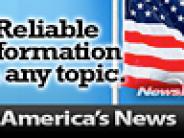 Newsbank logo: Black text reading "reliable information on any topic" on top of an American flag and blue sky.