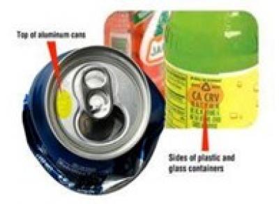 Photo of  California CRV notices on cans and bottles