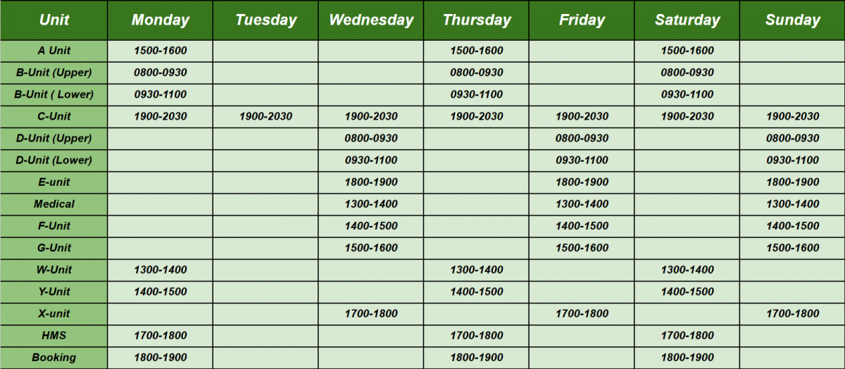 Schedule for Jail Visitation (updated on 1/27/2024) 